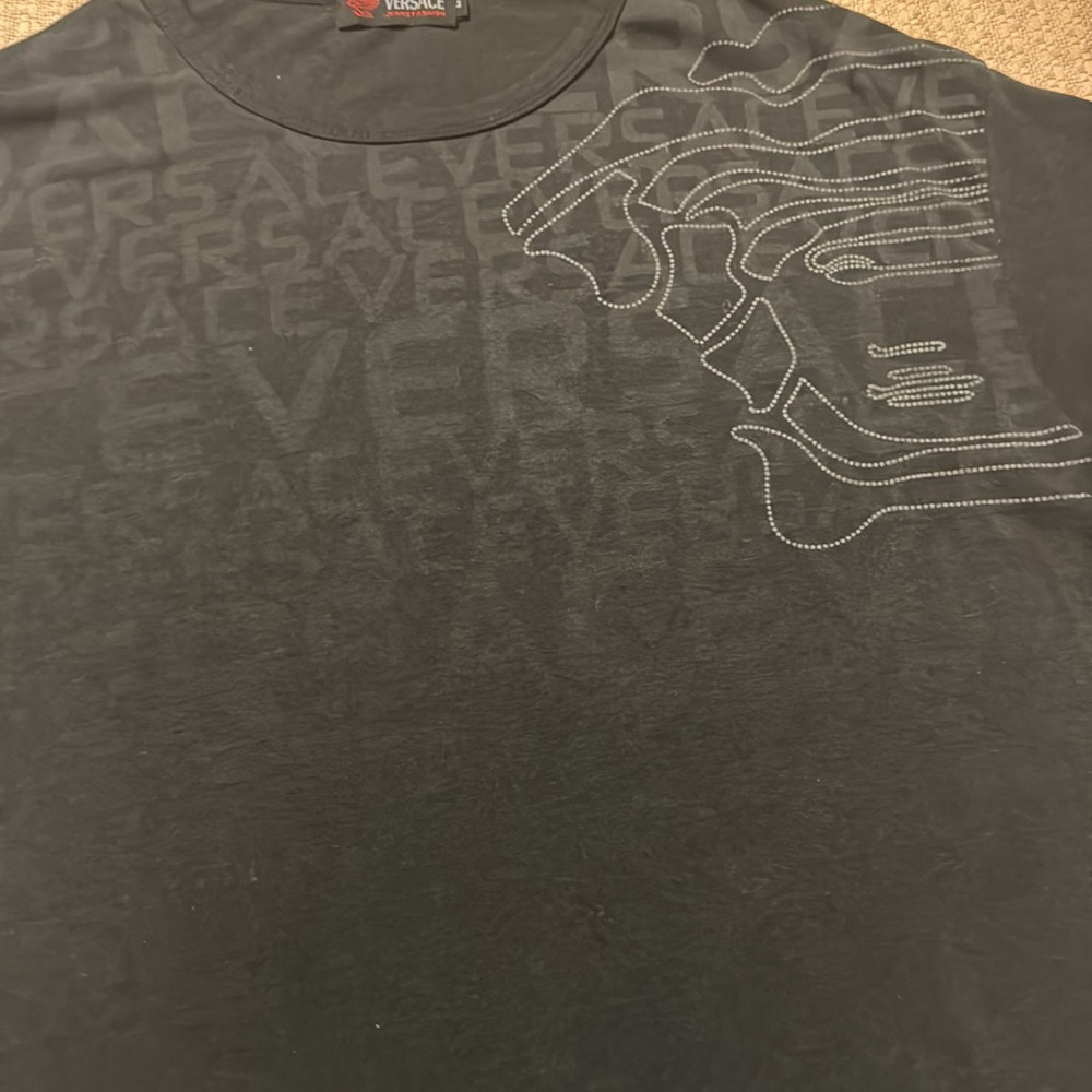 Versace, large, black and gray shirt.
